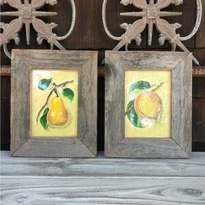 Set of 2 Original Oil Paintings in Wood Frames. Pear and Peach Paintings